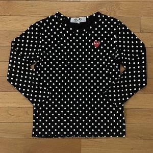 Comme Des Garcons PLAY Red Heart Long Sleeve Polka Dot T-shirt Black Size L